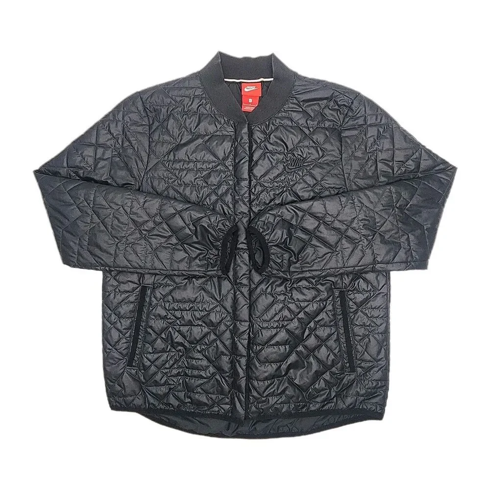 Nike Jacket Primaloft Quilted Black Snap Women Sz Large Lightweight Polyester